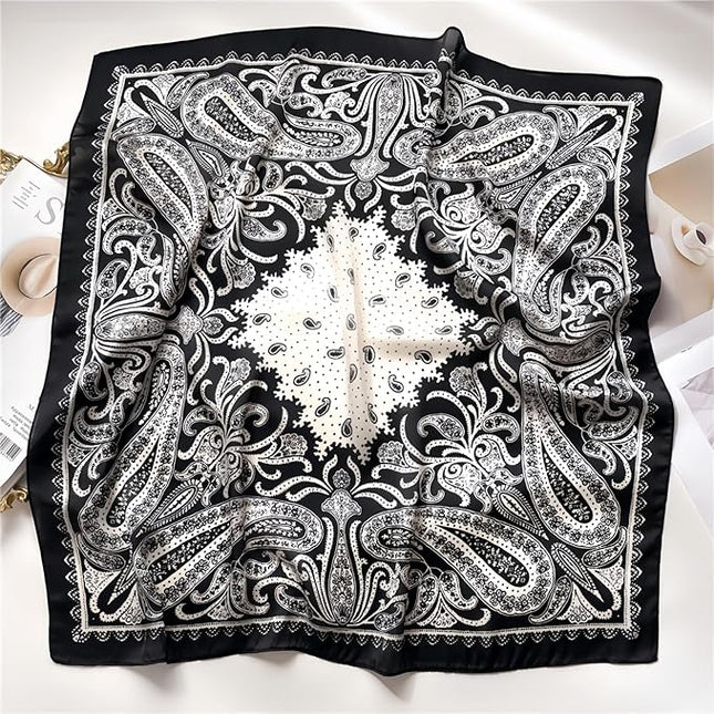 MINIDORA Satin Scarves for Women 27.5 × 27.5 inches Medium Square Elegant Silk Feeling Head Scarf