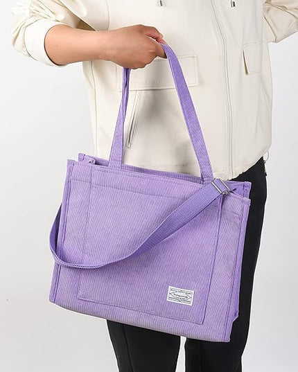 Valleycomfy Corduroy Tote Bag for Women Travel Crossbody Bag Purse Women Shoulder Bags Work Handbags Everyday Hobo Bag