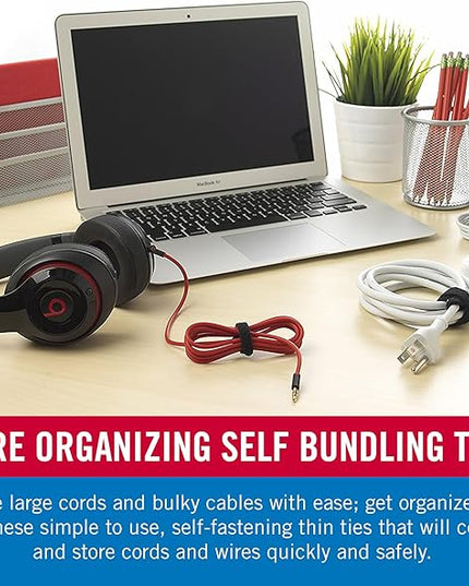 VELCRO Brand ONE-WRAP Cable Ties, 100Pk, 8 x 1/2" Black Cord Organization Straps, Thin Pre-Cut Design, Wire Management for Organizing Home, Office and Data Centers
