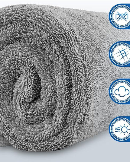 HOMEXCEL Professional Car Drying Towel (36"x 24") with Twisted-Loop Technology, 1200GSM for a Streak-Free Finish – Microfiber Towels for Cars, Trucks, SUVs, RVs and Motorcycles, Grey