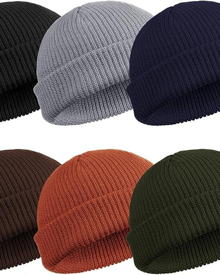 SATINIOR 6 Pieces Trawler Beanie Watch Hat Roll up Edge Skullcap Fisherman Beanie Unisex