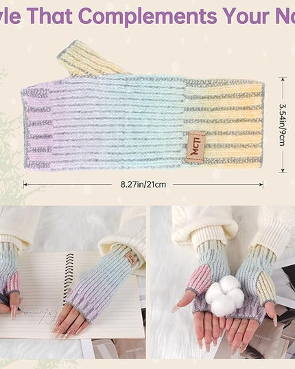 MCTi Winter Gloves for Women, Fingerless Mittens Knitted, Typing Gloves with Long Wrist Cuff, Warm for Cold Weather
