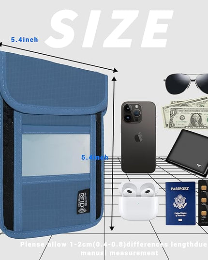 Travel Neck Wallet with RFID Blocking – Passport Holder Organizer Neck Pouch – Portable Easy to Conceal Travel Pouch (PVC Dark Blue)