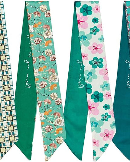 4 Pack Purse Scarf Handbags Skinny Twill Hair Scarves Narrow Neck Scarf Band Women Fashion Accessories Bag Charms