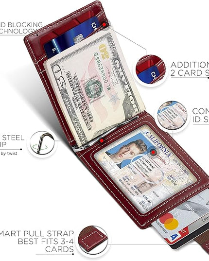 SERMAN BRANDS RFID Blocking Slim Bifold Genuine Leather Minimalist Front Pocket Wallets for Men with Money Clip Thin Mens