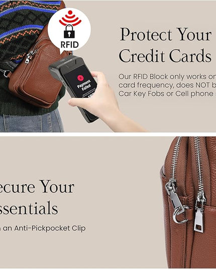 befen Genuine Leather Small Sling Bag for Women Anti-Theft Crossbody Chest Bags Fanny Packs for Travel with RFID Card Slots