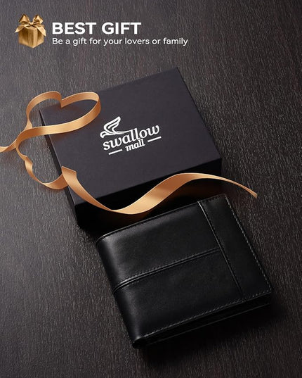 Swallowmall Leather Wallet for Mens Genuine Leather RFID Blocking Bifold Wallets with 2 ID Windows 13 Card Slots