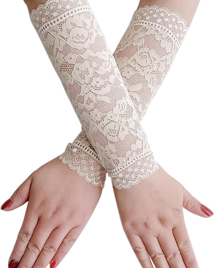 Women's Short Lace Gloves Fingerless for Driving Wedding Wrist Length Bridal Prom Gloves