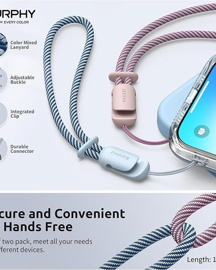 SURPHY 2 Pack Phone Lanyard for Cellphone Case, Phone Wrist Strap for Case, Cellphone Strap with 2-Color Braided, Charm Wrist Lanyard for Women and Men, Pink & Cloud Blue