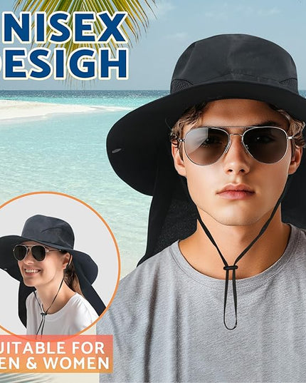 NPJY Sun Fishing Hats with Neck Flap for Men Women UV Sun Protection Bucket Hat