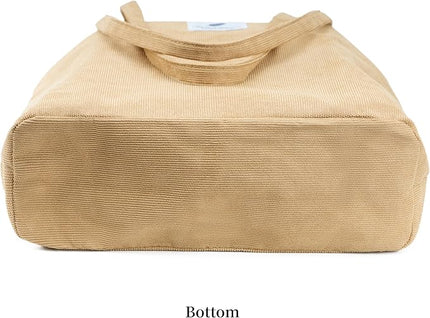Corduroy Tote Bag Cute Tote Bags for Women Shoulder Bag with Inner Pocket for Work Beach Travel and Shopping Grocery
