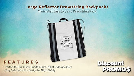 DISCOUNT PROMOS Custom Classic Polyester Drawstring Backpack Set of 10/50/100, Personalized Bulk Pack - Great for Travelling, Gym and for Everyday Use - White