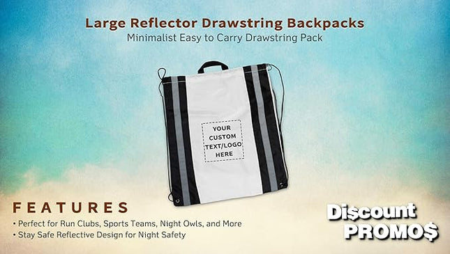 DISCOUNT PROMOS Custom Classic Polyester Drawstring Backpack Set of 10/50/100, Personalized Bulk Pack - Great for Travelling, Gym and for Everyday Use - White