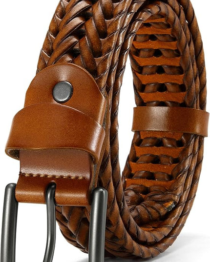 CHAOREN Leather Braided Belts for Men - 1 1/8" Mens Casual Woven Leather Belt for Dress Pant