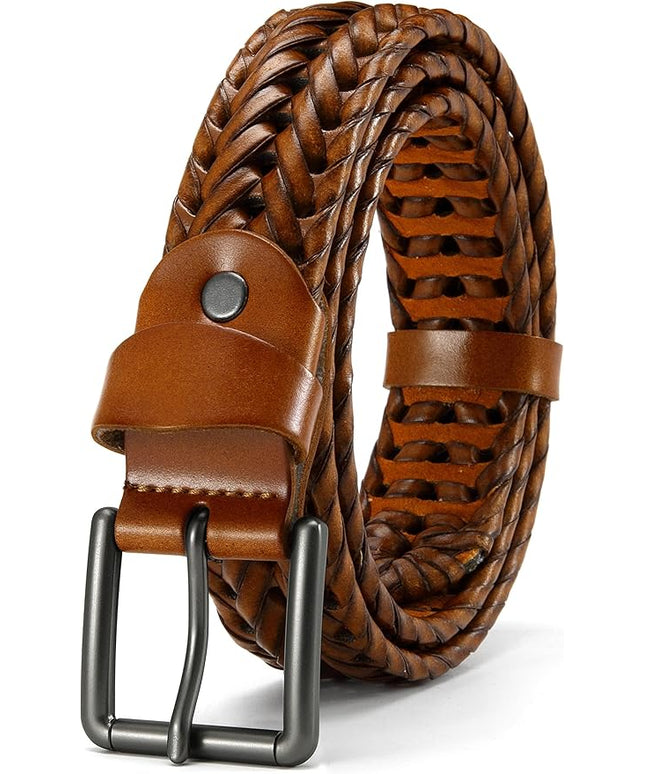 CHAOREN Leather Braided Belts for Men - 1 1/8" Mens Casual Woven Leather Belt for Dress Pant