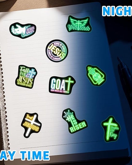 70 Pcs Glow in The Dark Neon Christian Bible Kids Stickers, Jesus Christ Faith Vinyl Waterproof Water Bottle Decals, Teens Adults Religious Christianity Christmas Thanksgiving Decor