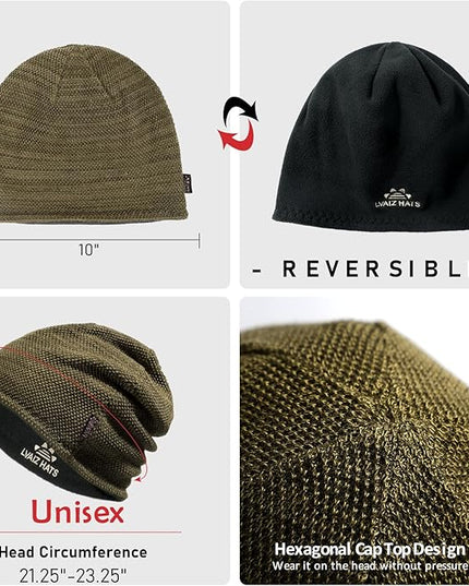 Lvaiz Mens Winter Beanie Hat Warm Fleece Lined Skull Cap for Men Reversible Women Windproof Watch Hat Knit Warm Unisex Beanie