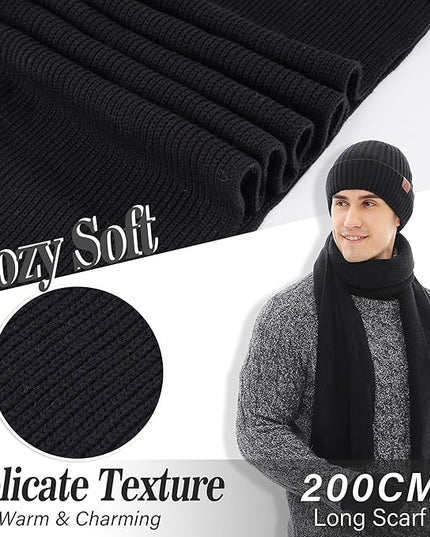FZ FANTASTIC ZONE Mens Winter Knit Hat Beanie Long Neck Scarf Touchscreen Gloves Set Fleece Skull Caps Gifts for Men Women
