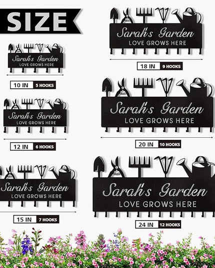 Dyoart Personalized Key Holder for Wall, Custom Name Wall Mounted Black Key Hanger with Horticultural Garden Design, Key Racks Organizer for Hallway Entryway Front Door Storeroom Decor