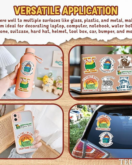 12 PCS Dumpster Fire Sticker, I'm Fine It's Fine Everything is Fine Sticker, Funny Meme Stickers, This Little Light of Mine Im Gonna Let It Shine Sticker for Laptop, Water Bottle, Tumbler - 3 Inches