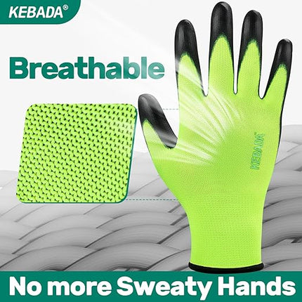 Kebada W1 Work Gloves for Men and Women, PU Coated Safety Gloves with Grip, Touchscreen, Ideal for Warehouse Package Handling, Construction, Gardening, Green Small