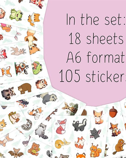 BulbaCraft 100Pcs Woodland Animal Stickers, Forest Animal Stickers for Water Bottle & Laptop - Woodland Party Supplies & Decorations, Gifts for Women & Men