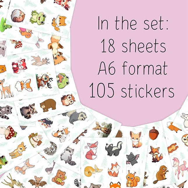 BulbaCraft 100Pcs Woodland Animal Stickers, Forest Animal Stickers for Water Bottle & Laptop - Woodland Party Supplies & Decorations, Gifts for Women & Men