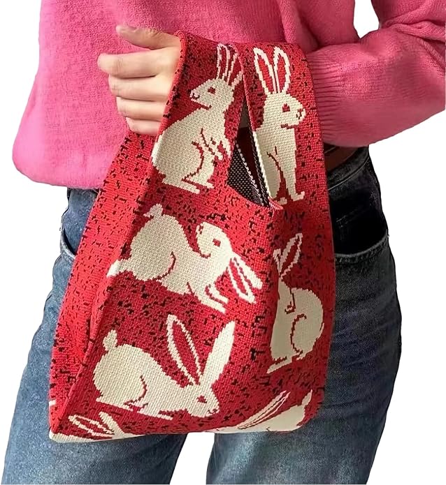 Women's Wrist Knot Tote Bag Small Crochet Wristlet Handbag Aesthetic Cute Knit Purse (Very Small Size)