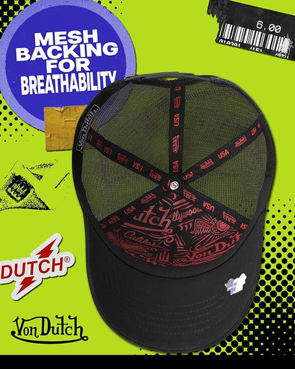 Von Dutch Unisex Trucker Hat - Curved Bill Mesh Back Retro Classic Adjustable Snapback Baseball Cap for Men and Women