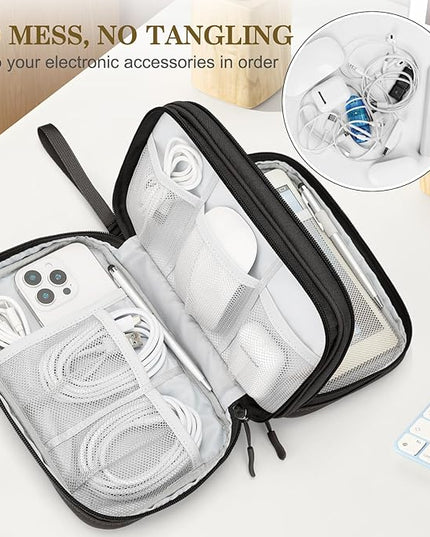 FYY Electronic Organizer, Large Travel Cable Organizer Bag Pouch Electronic Accessories Carry Case Portable Waterproof Double Layers All-in-One Storage Bag for Cable, Cord, Charger, Phone, Coffee