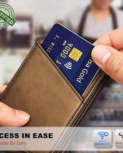 BULLIANT Men Wallet,Slim Leather Wallet Money Clip Magnetic Closure Simplifed Bill Folder 10Cards RFID Blocking 4.3"×3"