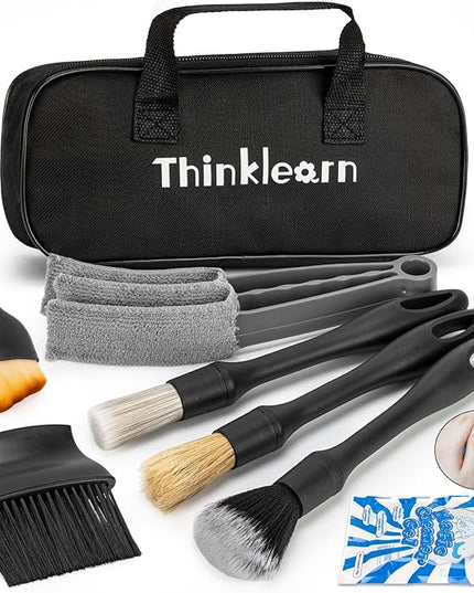 ThinkLearn Car Interior Detailing Kit, Car Cleaning Kit Interior, Including 7Pcs Auto Detailing Brush Set and Storage Bag, Car Accessories Supplies Tools for Auto Truck Cleaning