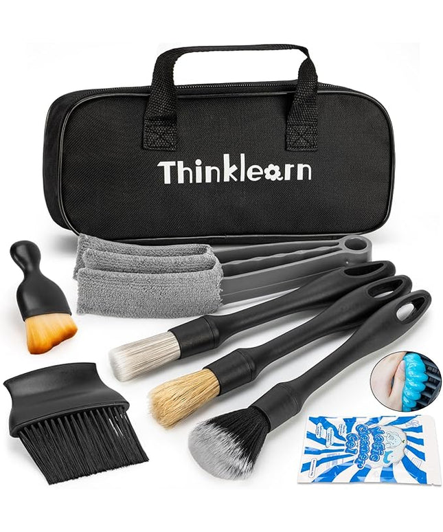 ThinkLearn Car Interior Detailing Kit, Car Cleaning Kit Interior, Including 7Pcs Auto Detailing Brush Set and Storage Bag, Car Accessories Supplies Tools for Auto Truck Cleaning
