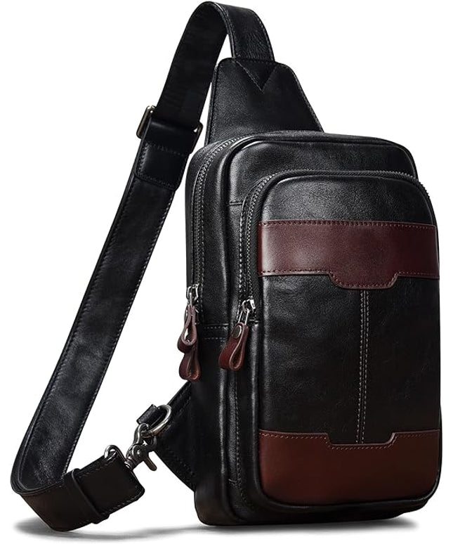 Genuine Leather Sling Bag for Men and Women Crossbody Shoulder Bag Side Sling Backpack Chest Purse Cross Body Casual Daypack
