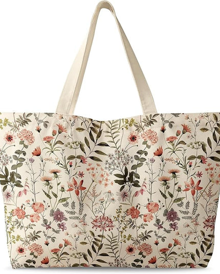 Large Tote Bag for Women - Canvas Tote Bag with Zipper Aesthetic Reusable Shoulder Bag for Gym, Travel, Work