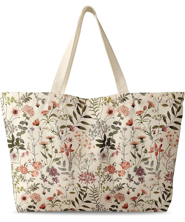 Large Tote Bag for Women - Canvas Tote Bag with Zipper Aesthetic Reusable Shoulder Bag for Gym, Travel, Work