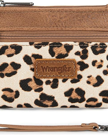 Montana West Wrangler Small Wallet for Women Leopard Print Wristlet Wallets Mini Change Pouch Tan