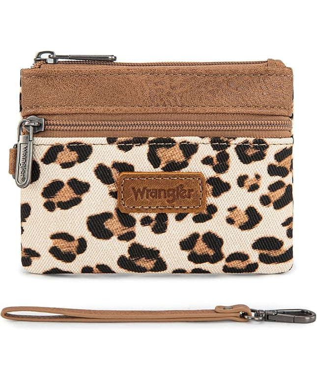 Montana West Wrangler Small Wallet for Women Leopard Print Wristlet Wallets Mini Change Pouch Tan