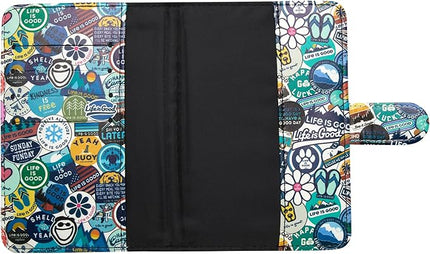 Life is Good Travel Passport Cover - Anti-Theft Passport Holder Wallet with Interior Card Slots, Magnetic Snap Closure, Newsprint