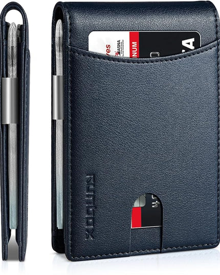 RUNBOX Slim Money Clip Wallets for Men RFID Blocking 11 Card Holder Minimalist Small Leather Bifold Men's Front Pocket Wallet Gift Box