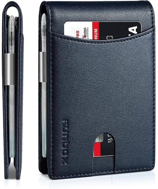 RUNBOX Slim Money Clip Wallets for Men RFID Blocking 11 Card Holder Minimalist Small Leather Bifold Men's Front Pocket Wallet Gift Box
