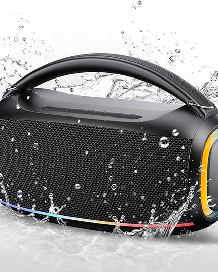 Portable Bluetooth Wireless,60W Loud Speaker with Bass,12H Playtime,IPX5 Waterproof,Stereo Loud Sound,Deep Bass,for Pool,Work,Beach,Outdoor,Workshop,Gift Portable Speaker with TWS (Black)