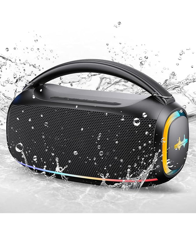 Portable Bluetooth Wireless,60W Loud Speaker with Bass,12H Playtime,IPX5 Waterproof,Stereo Loud Sound,Deep Bass,for Pool,Work,Beach,Outdoor,Workshop,Gift Portable Speaker with TWS (Black)