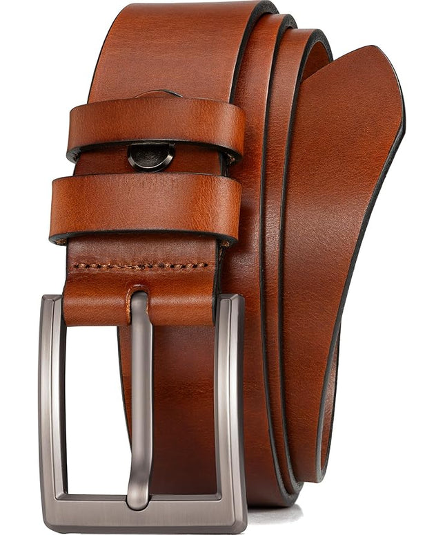 WOLFANT Men's 1.5" Full Grain Leather Belt,100% Italian Real Solid Leather