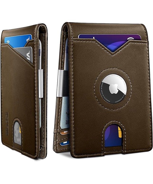 miyozi Airtag Wallet for Men,with Money Clip 11 Cards Slim Front Pocket Leather RFID Blocking Wallet with Gift Box