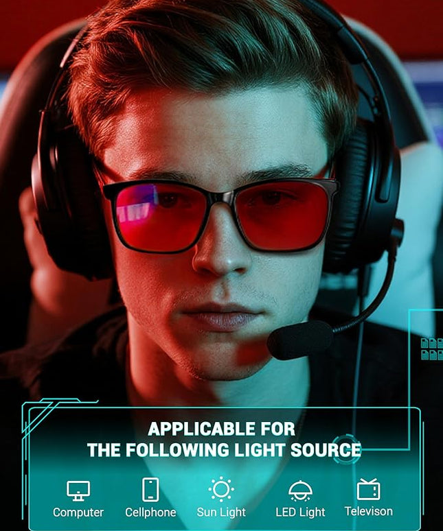 TIJN Blue Light Glasses for Men Women - Red Light Glasses for Computer Gaming - Dual AR Coating Lens - Screen Fatigue & UV Protection