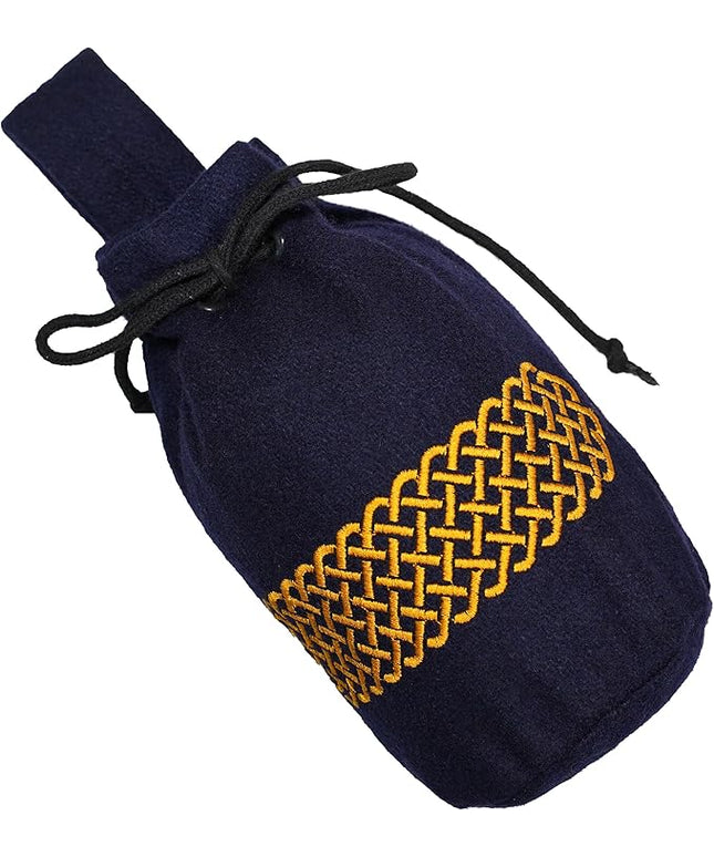 Mythrojan Drawstring Belt Pouch Renaissance Costume Accessories Medieval Woolen Celtic Embroidery Bag Jewelry Pouch Coin Purse for LARP, Festivals, Renfaire, Reenactments - Navy Blue, 8" x 6.5"