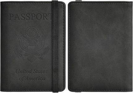 HerriaT Passport and Vaccine Card Holder Combo,Cover Case with CDC Vaccination Card Slot, Leather Travel Documents Organizer Protector, with RFID Blocking, for Women and Men