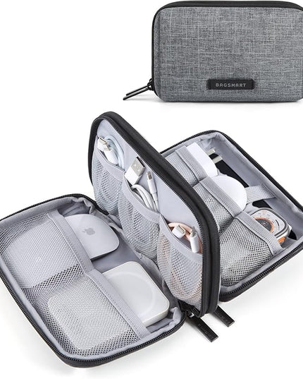 BAGSMART Electronics Organizer Travel Case, Cable Charger Cord Tech Organizer Pouch for Phone Charger Accessories, Grey
