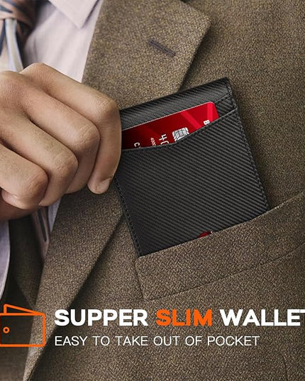 RUNBOX Wallet for Men Slim Leather Bifold RFID Blocking Minimalist Front Pocket Design with Gift Box